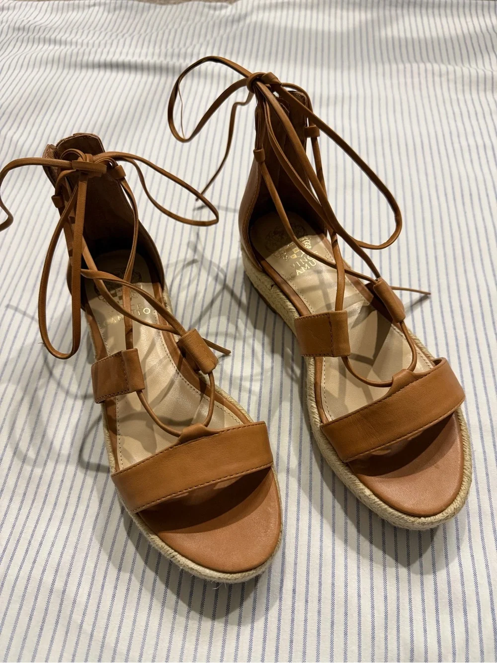 Vince Camuto Tan Lace-Up Espadrille Wedge Sandals